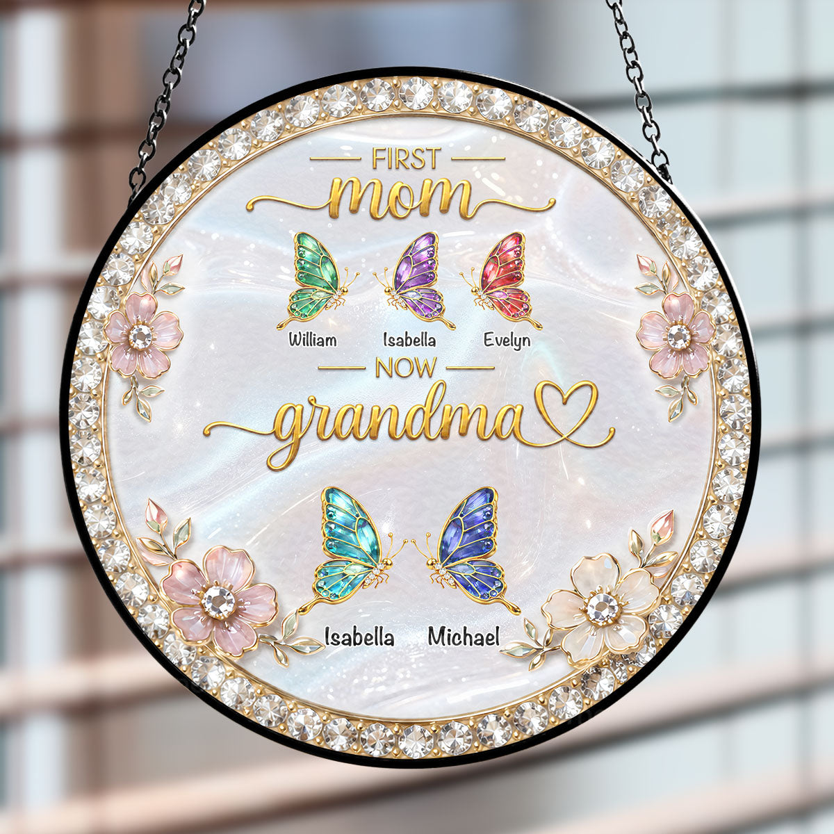 Custom Grandma Hanging Decor, Mother's Day Birthday Gifts • First Mom Now Grandma 2 - Personalized Window Hanging Suncatcher
