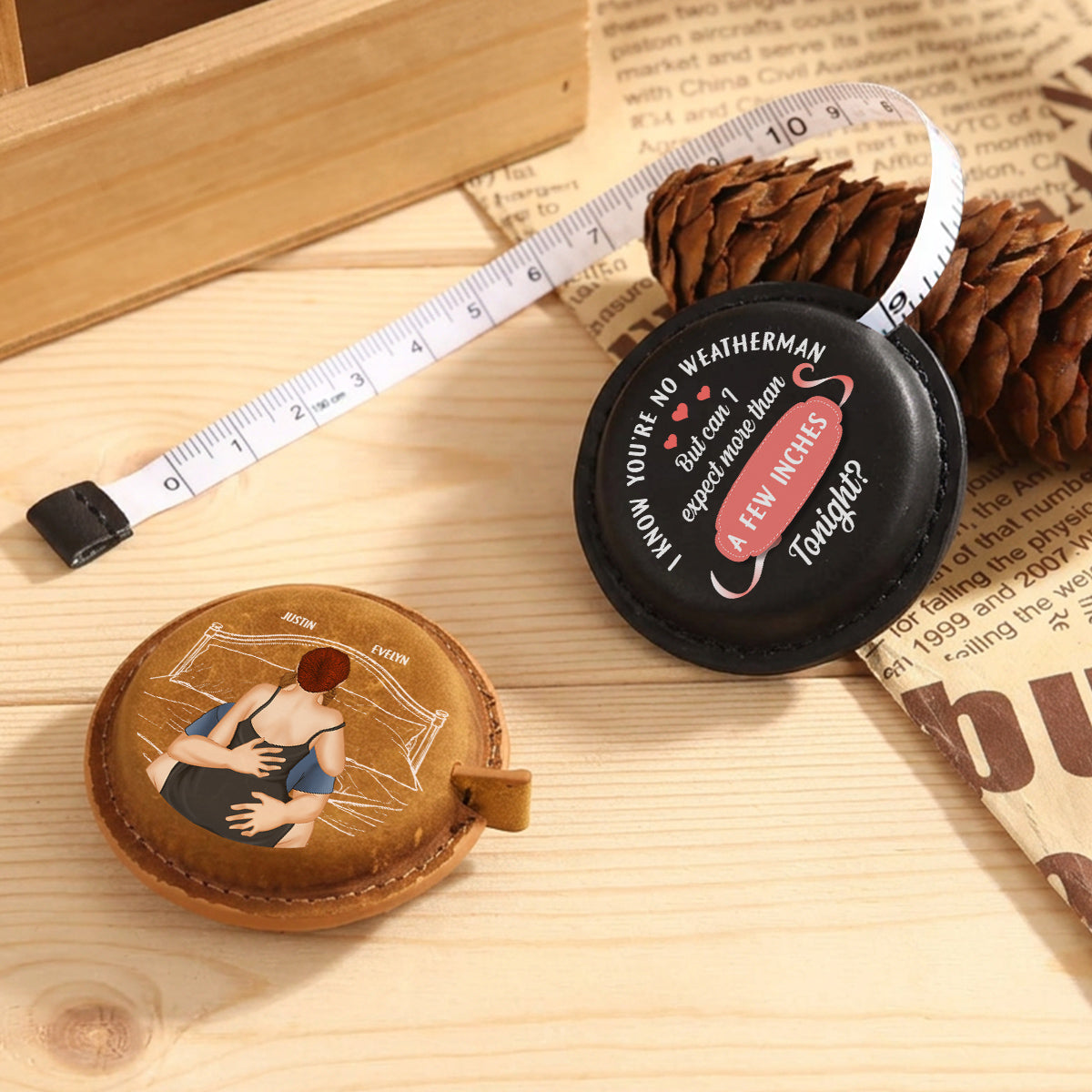 Couple Expect More Than A Few Inches Tonight - Personalized Leather Tape Measure