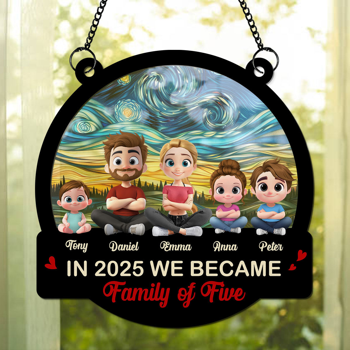 Custom Family Name Hanging Decor, Christmas Birthday Gift •  A New Chapter Begins 2025 - Personalized Suncatcher