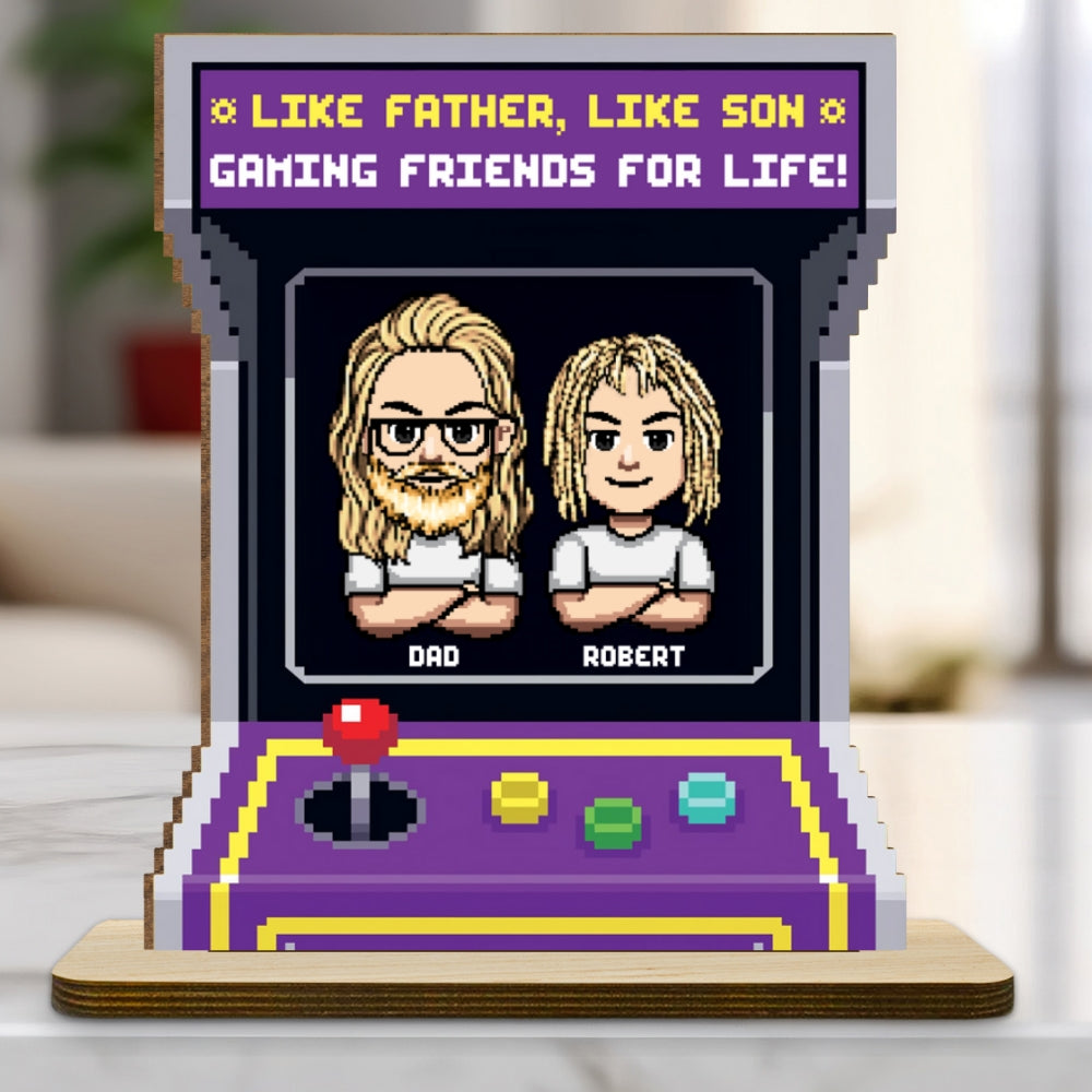 Custom Father's Day Decor, Gift for Dad & Grandpa • Gaming Friends For Life - Personalized 2-Layer Wood Plaque With Flat Base