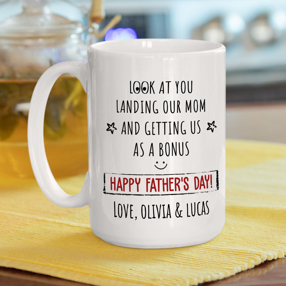 Custom Christmas & Birthday Keepsake Gift • Best Bonus Dad Ever - Personalized Coffee Mug