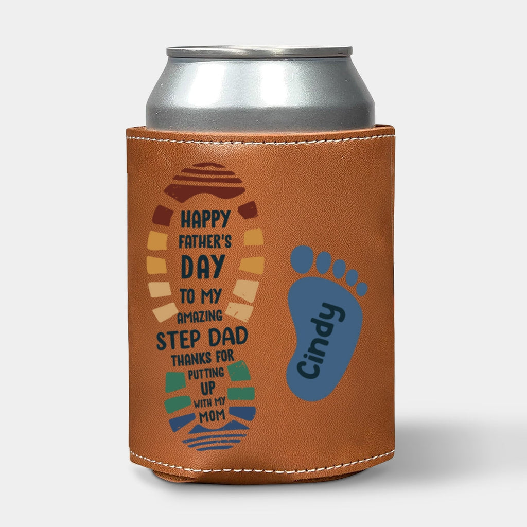Amazing Step Dad - Personalized Leather Can Cooler Holder