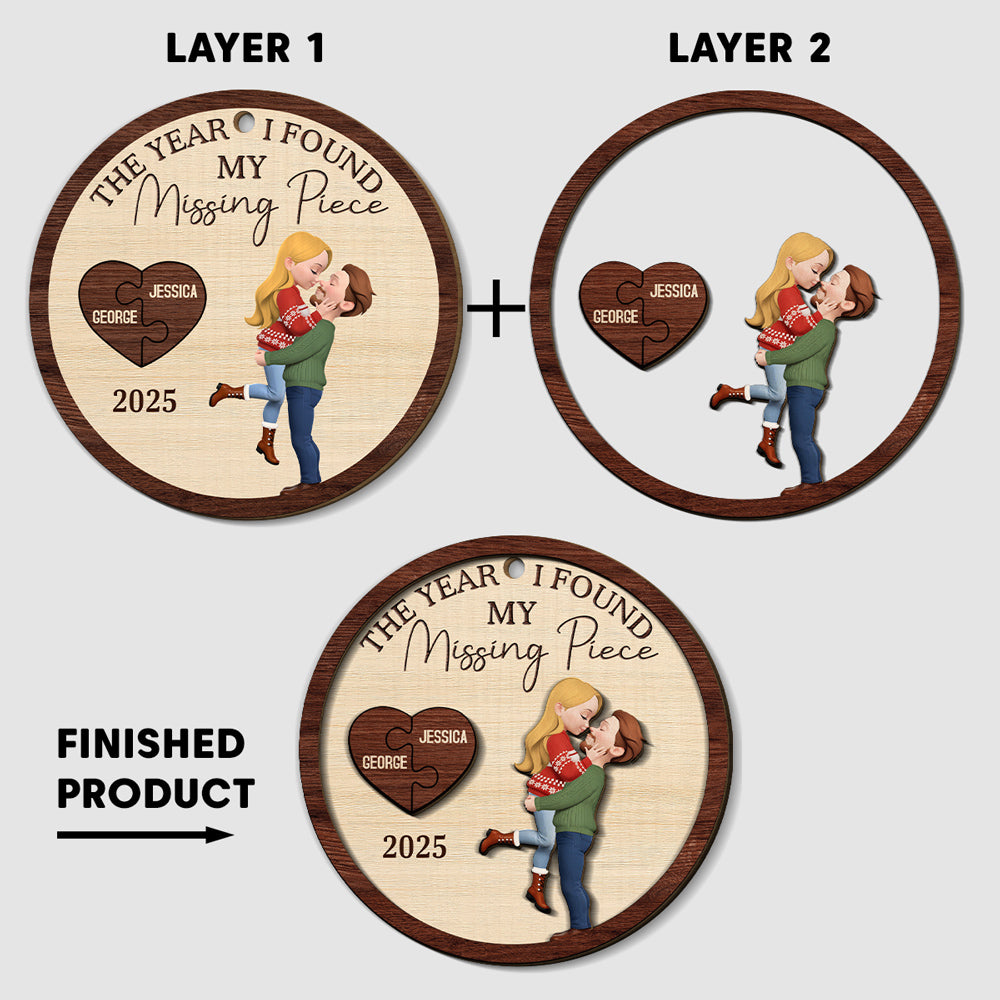 Custom Couple Christmas Ornament, Anniversary Gift •  My Heart Found Its Match - Personalized Freeshape 2-Layered Wood Ornament