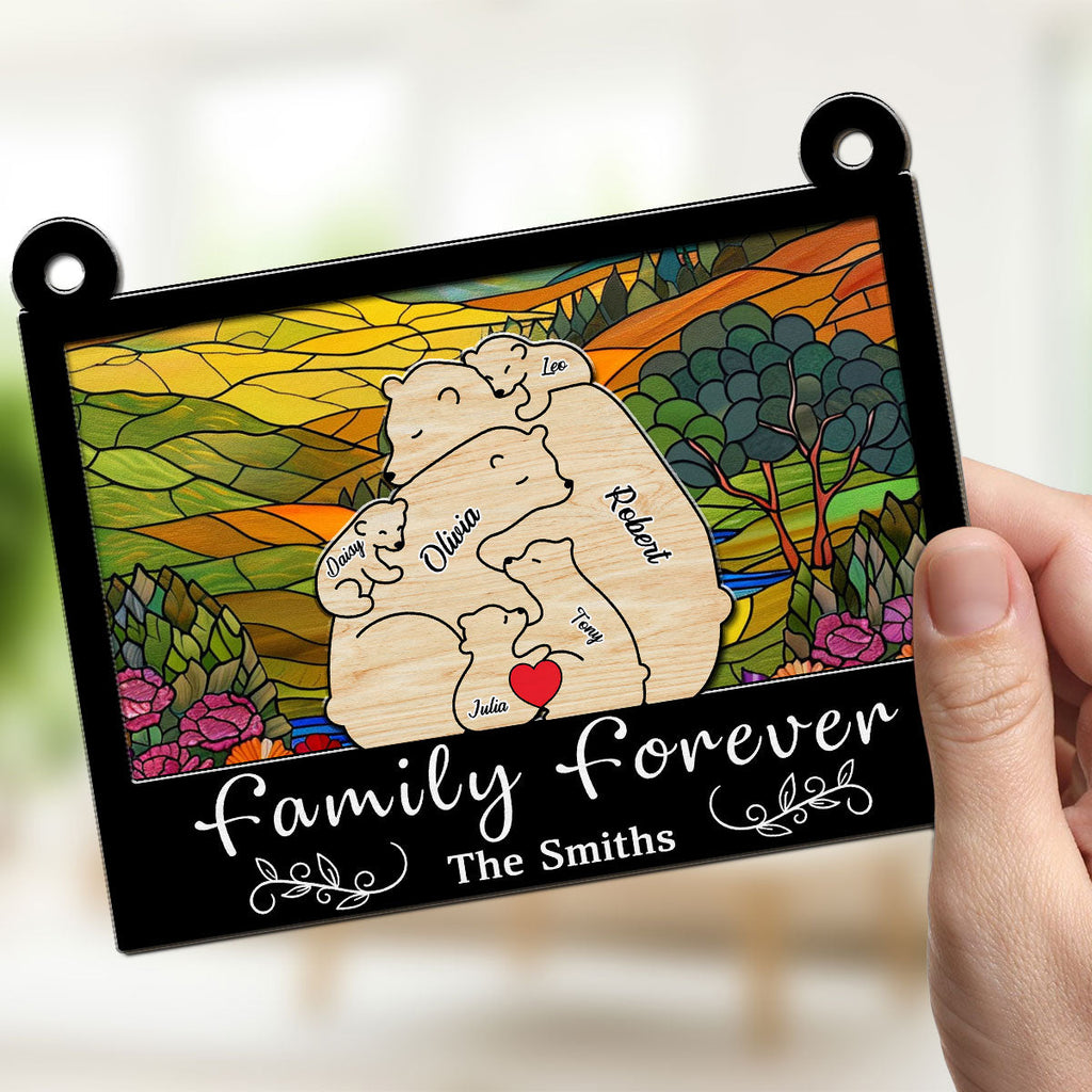 Custom Name Family Name Hanging Decor, Christmas Birthday Gift • Bear Family - Personalized Suncatcher