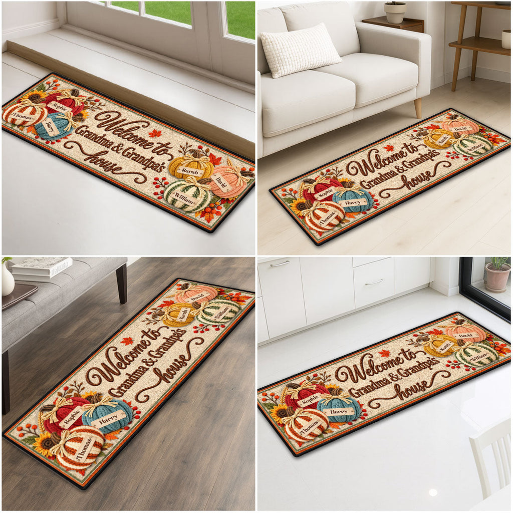 Custom Family Name Rug, Housewarming Birthday Gift For Family Members • Pumpkins Welcome - Personalized Runner Rug
