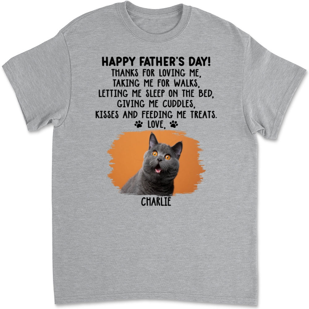 Custom Photo Christmas & Birthday Keepsake Gift • Thanks For Loving Me Cat Dad Photo - Personalized Unisex T-Shirt