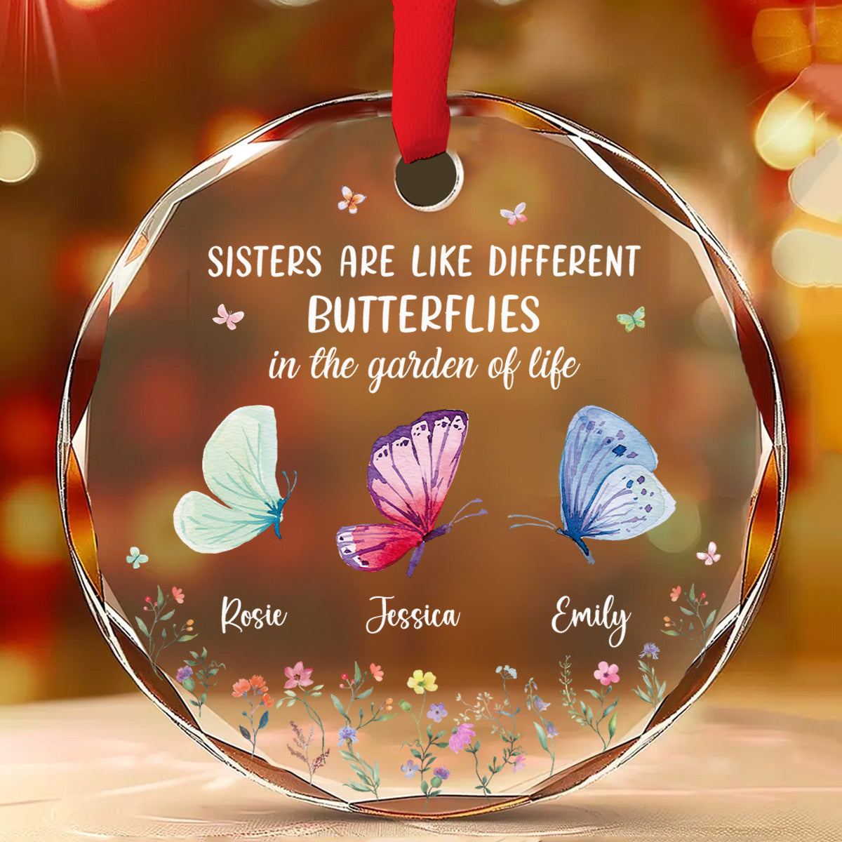 Custom Keepsake Christmas Ornament •  Sisters Are Like Different Butterflies - Personalized Glass Ornament