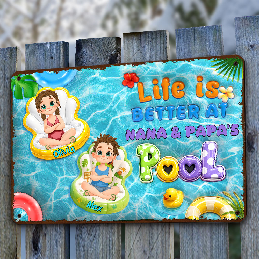 Custom 3D Family Summer Backyard, Patio & Porch Decor • Come To The Pool - Personalized 3D Effect Metal Sign