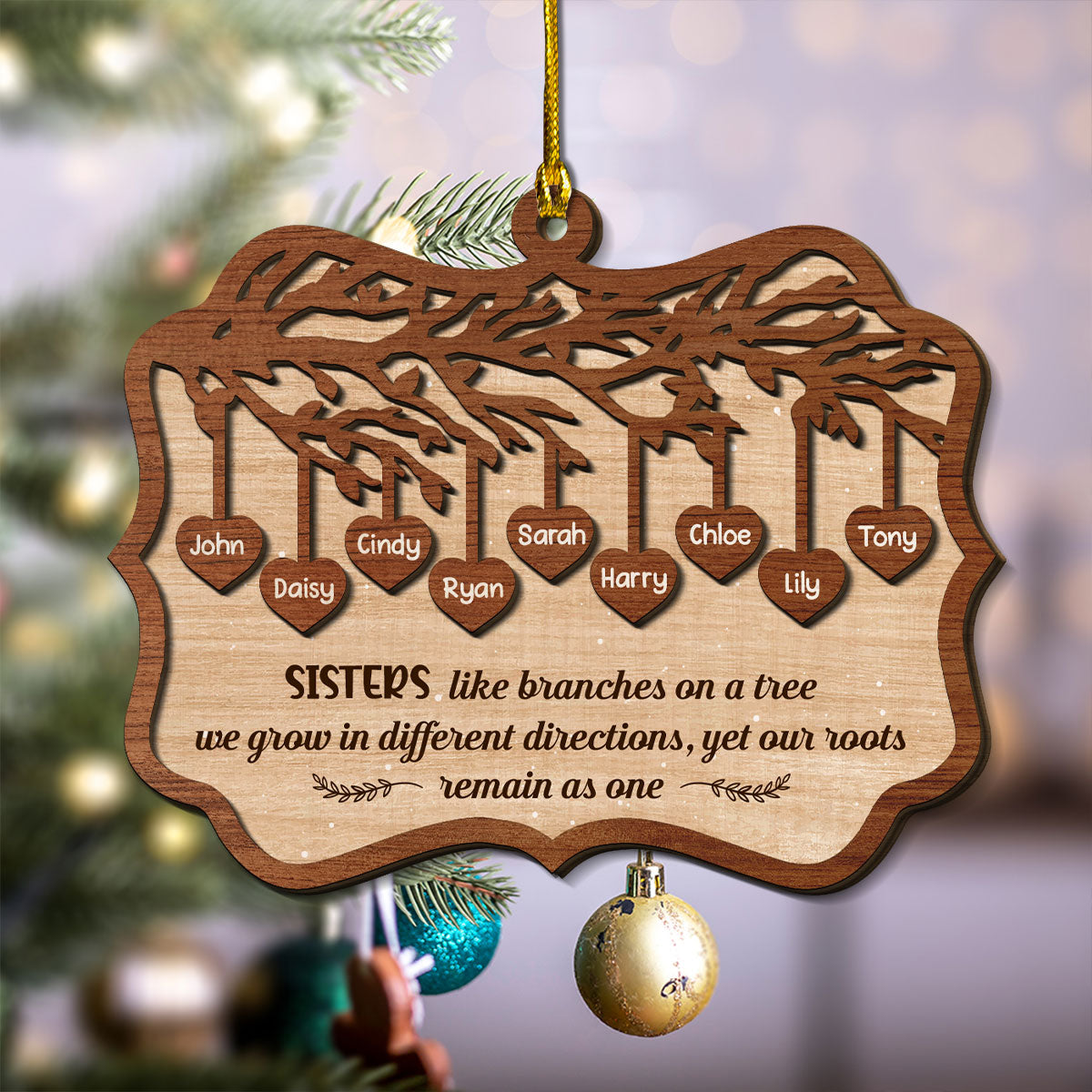 Custom Sister Christmas Ornament •  Sisters Like Branches On A Tree - Personalized 2-Layered Wood Ornament