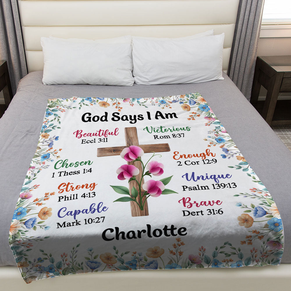 God Says I Am - Personalized Fleece Blanket