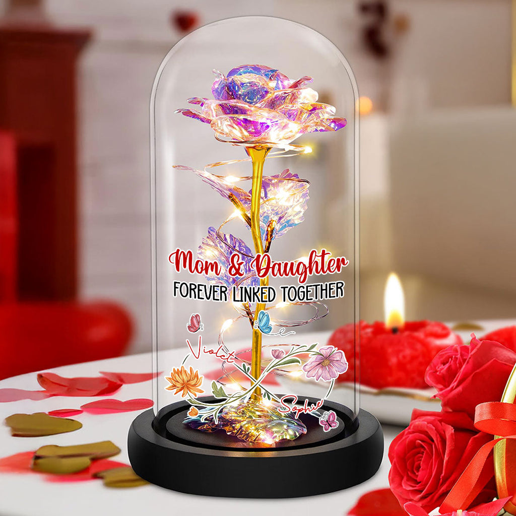 Mom And Daughter Forever Linked Together - Personalized Sparkly Rose