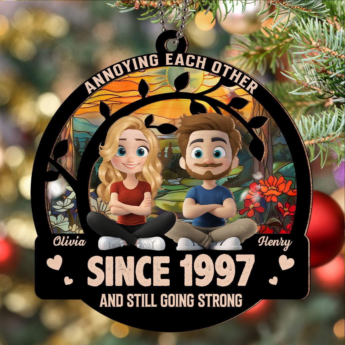 Custom Couple Christmas Ornament, Anniversary Gift •  Together Forever - Personalized Suncatcher Ornament