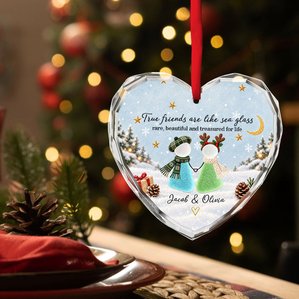 Custom Sister Christmas Ornament •  True Friends Are Like Sea Glass - Personalized Glass Ornament