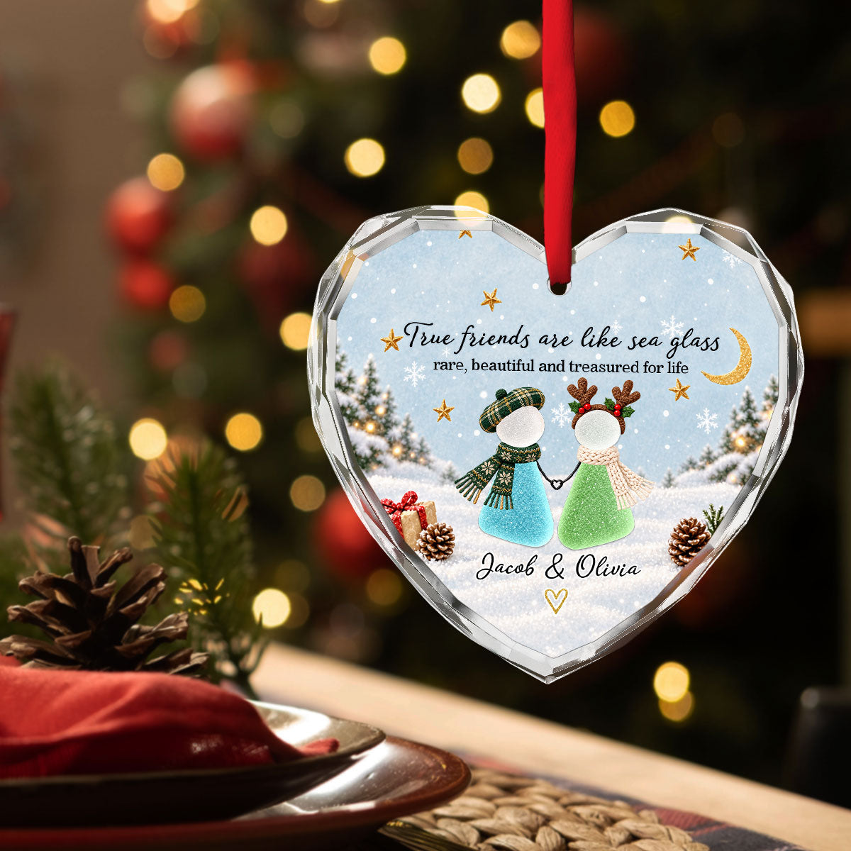 Custom Sister Christmas Ornament •  True Friends Are Like Sea Glass - Personalized Glass Ornament