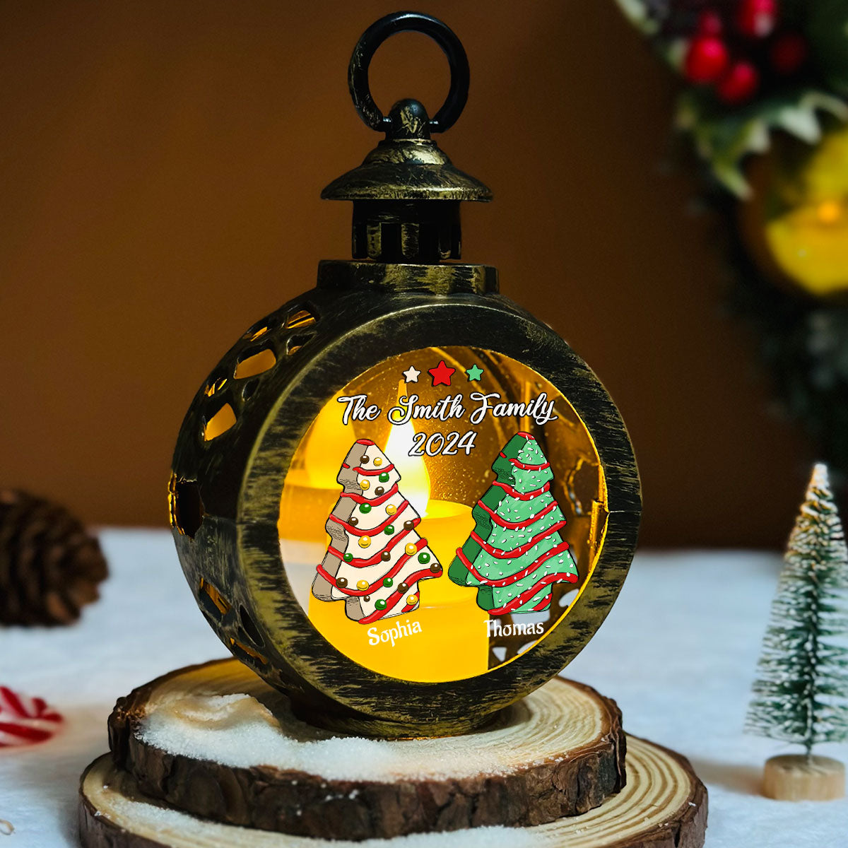Custom Name Family Christmas Gifts, Holiday Decor • Christmas Tree - Personalized Christmas Lantern