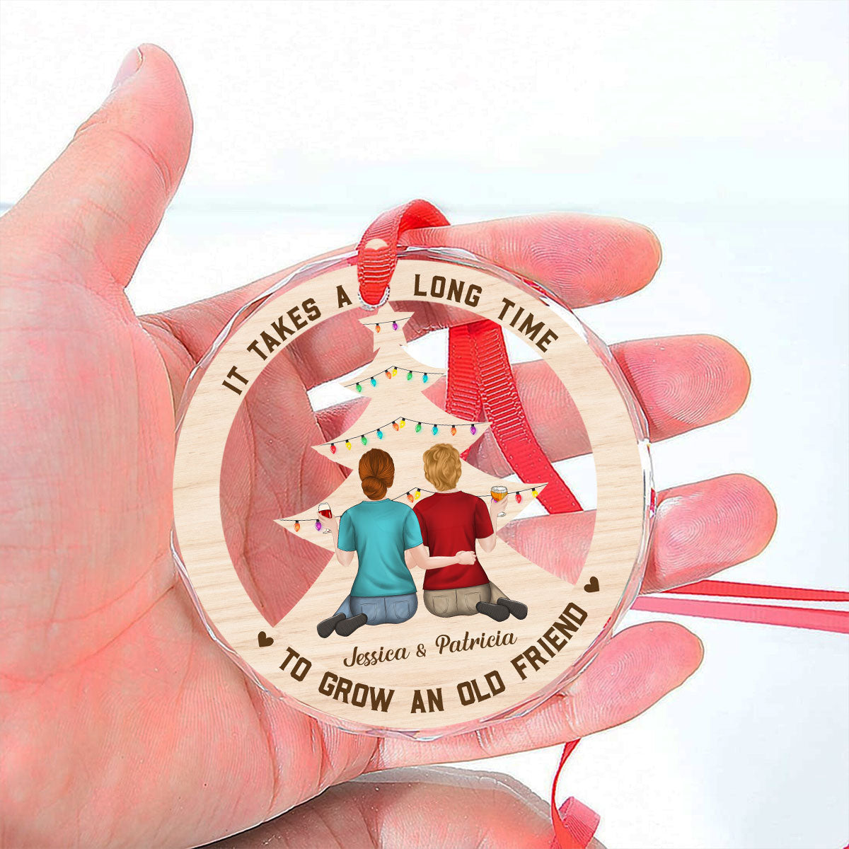 Custom Friendship Christmas Ornament, Best Friend Gift •  Grow An Old Friend - Personalized Glass Ornament