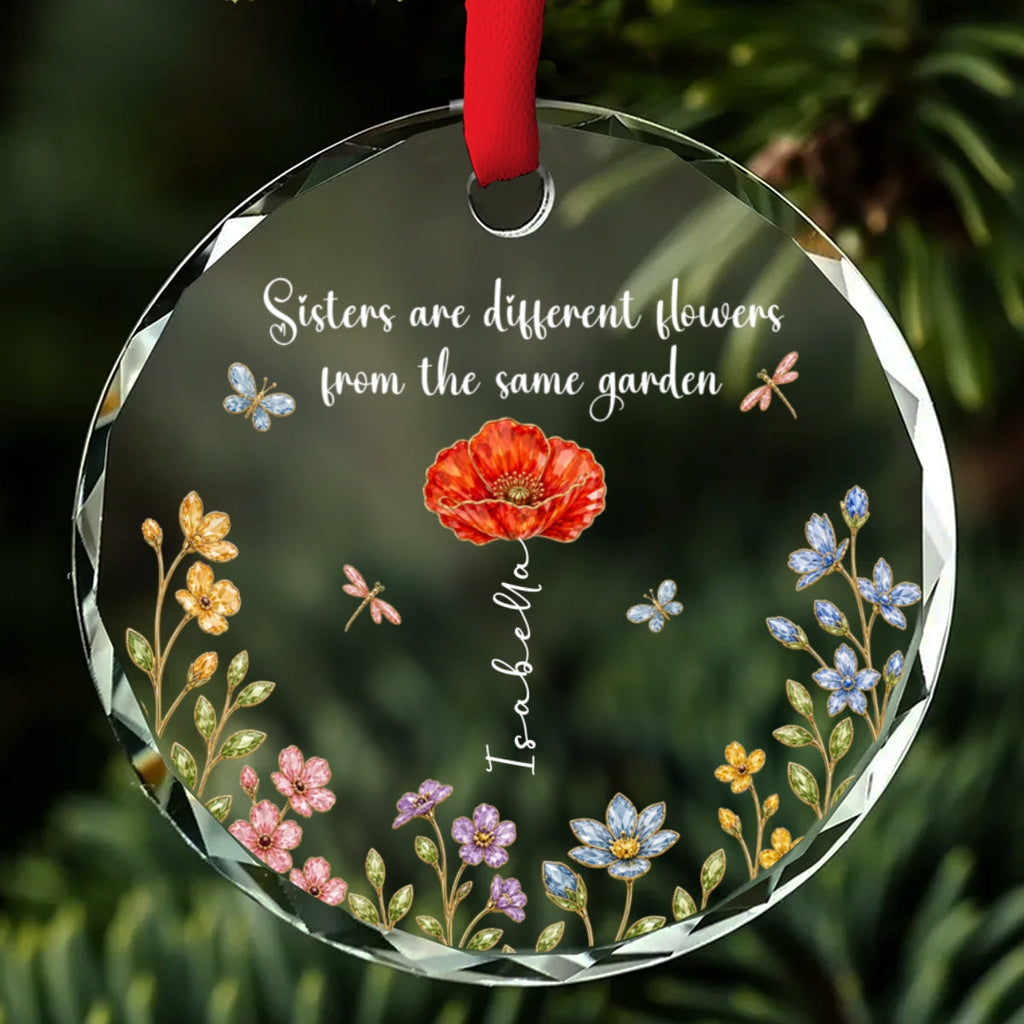 Custom Sister Christmas Ornament •  Love Flourishes In Our Garden - Personalized Glass Ornament