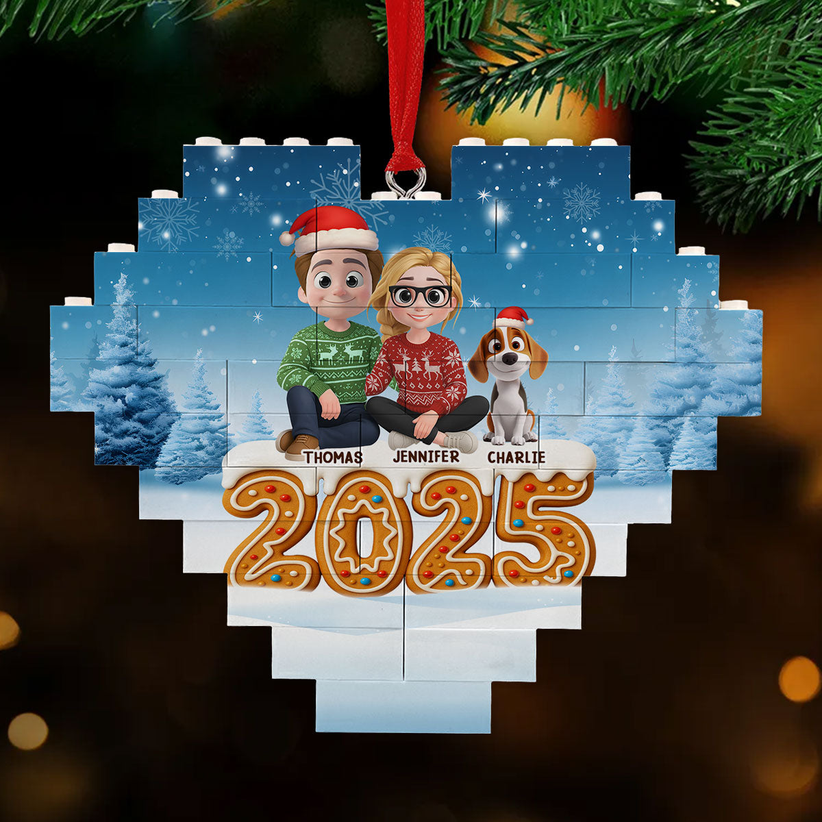 Custom Family Ornament, Christmas Gift for Family Members •  Ginger Family - Personalized 3D Effect Heart Puzzle Ornament