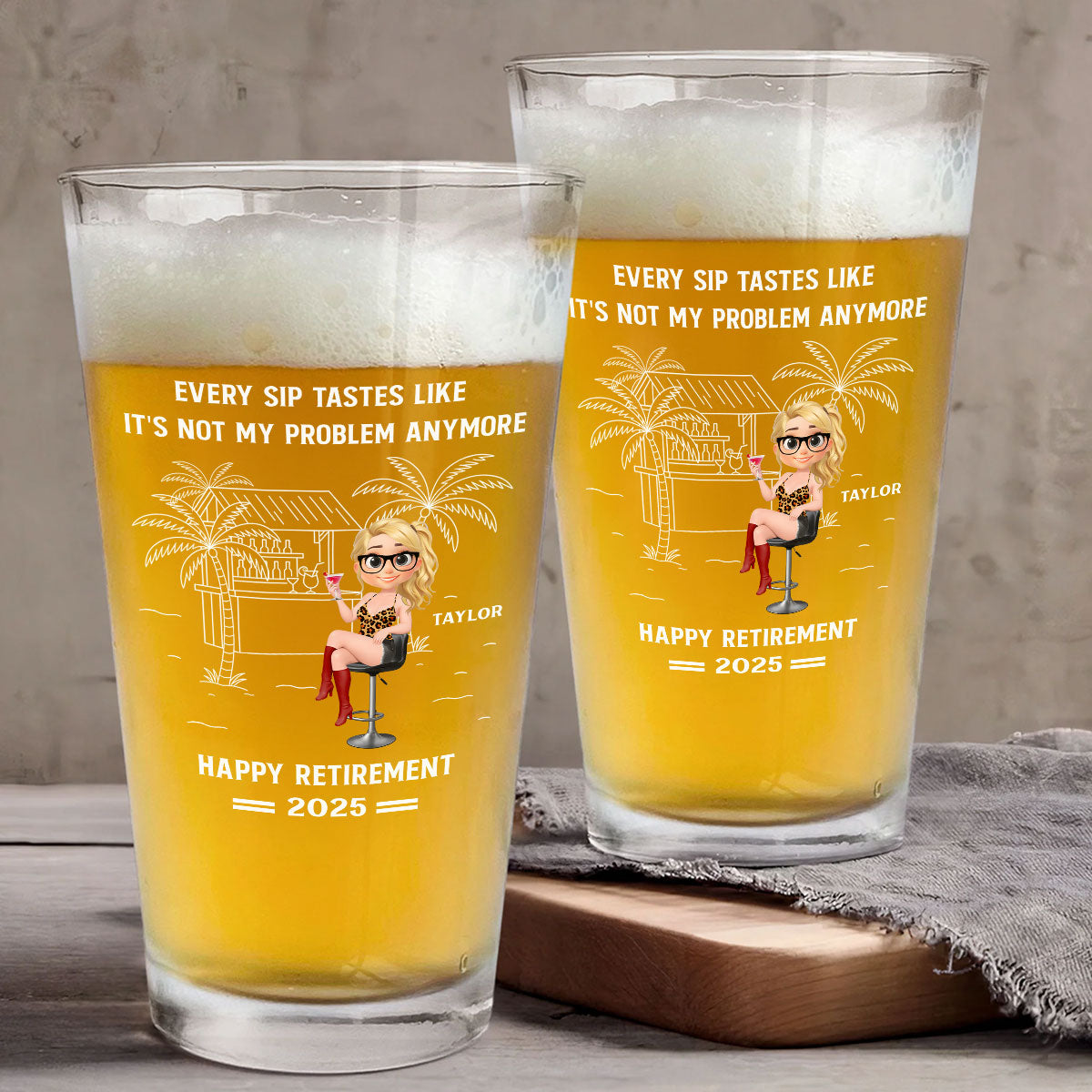 Happily Retired - Personalized Beer Glass