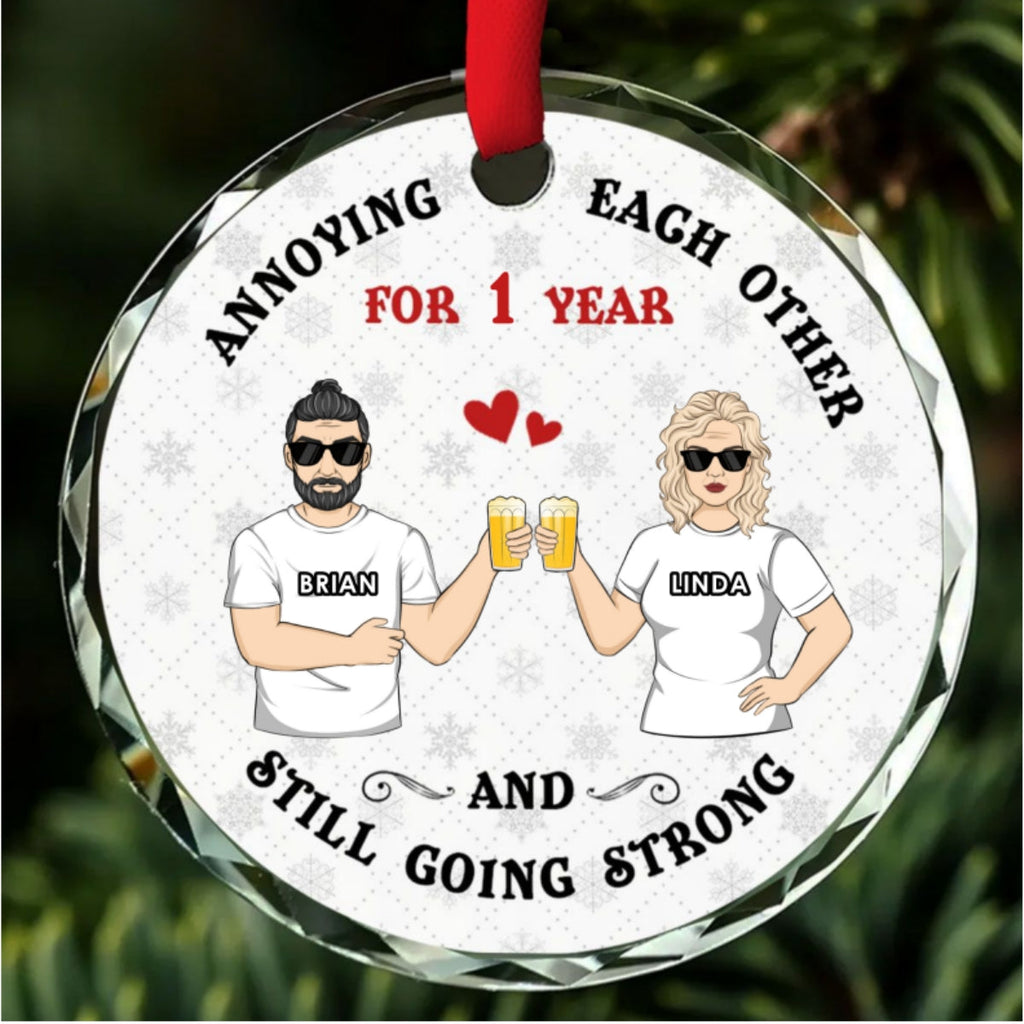 Custom Couple Christmas Ornament, Anniversary Gift •  Annoying Each Other - Personalized Glass Ornament