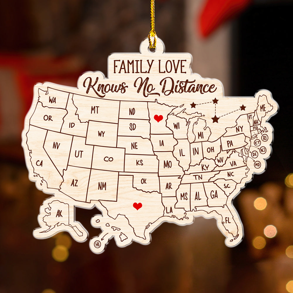 Custom Family Ornament, Christmas Gift for Family Members •  Family Love Across The Miles Version 2 - Personalized Acrylic Ornament
