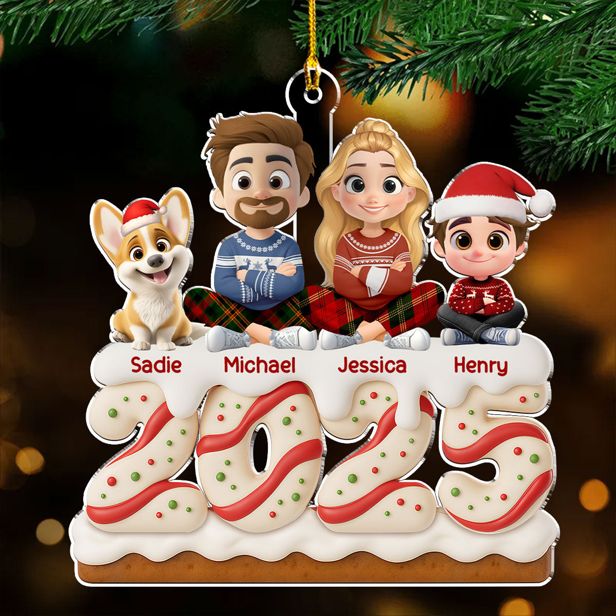 Custom Family Ornament, Christmas Gift for Family Members •  Family Christmas Tree Cake Version 2 - Personalized Acrylic Ornament