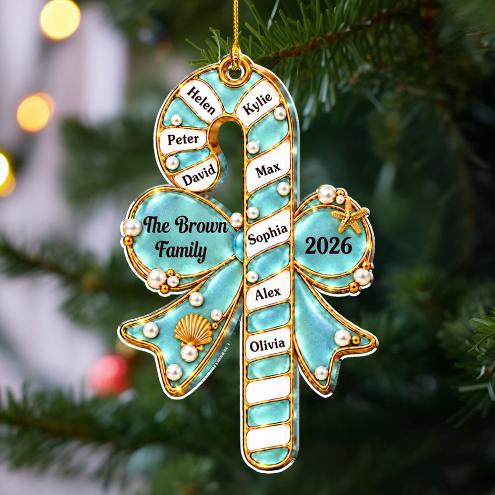 Custom Family Ornament, Christmas Gift for Family Members •  Candy Cane Family - Personalized Acrylic Ornament
