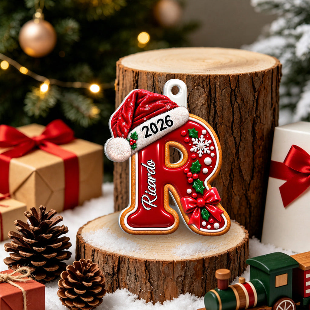 Custom Family Ornament, Christmas Gift for Family Members •  Gingerbread Letter - Personalized 3D White Acrylic Ornament