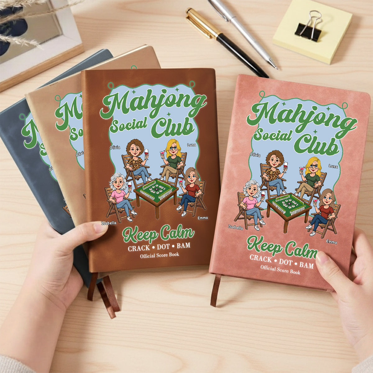 Custom Mahjong Score Keeper For Women Players • Mahjong Is My Happy Hour - Personalized Leather Journal