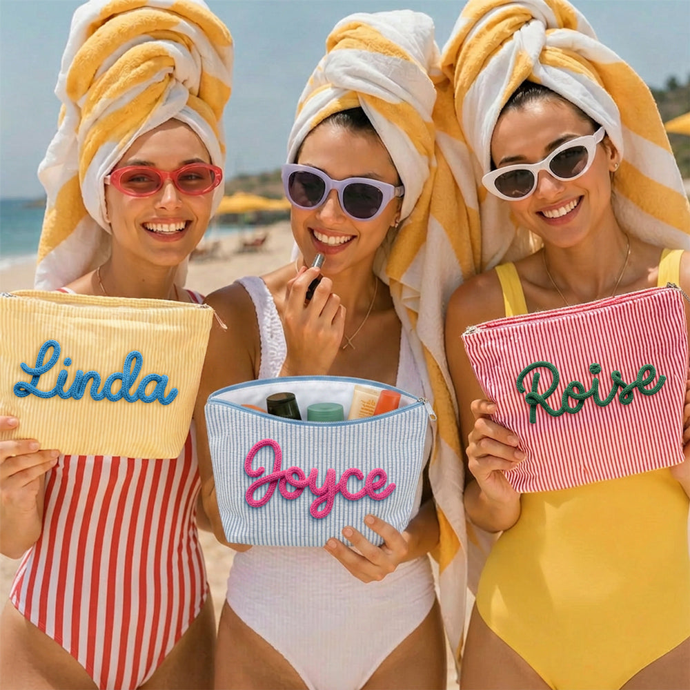 Girls Name - Personalized Seersucker Makeup Bag