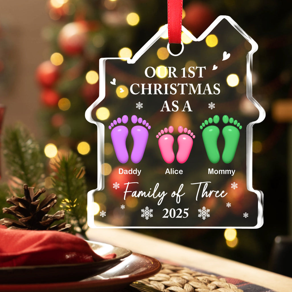 Custom Family First Christmas Ornament •  Our First Holiday Season As One - Personalized House Shaped Glass Ornament