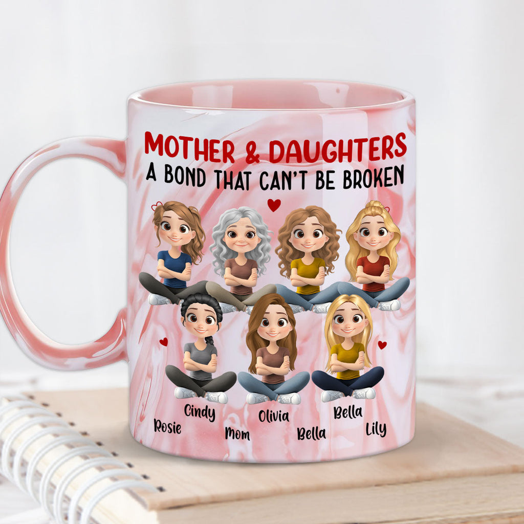 Custom Mother's Day Gift for Mom & Grandma • Mother And Daughter - Personalized Pink Marble Mug