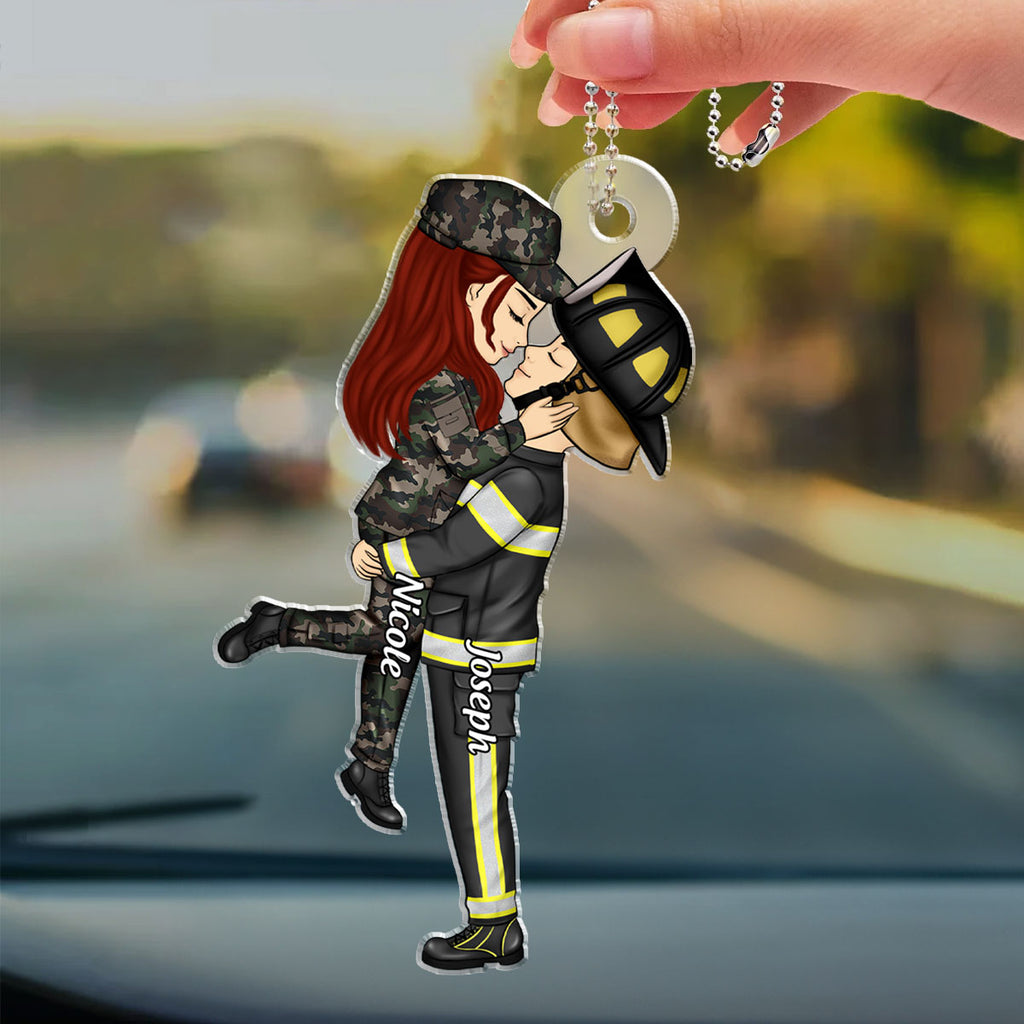 Hero Couple Kissing - Personalized Car Ornament