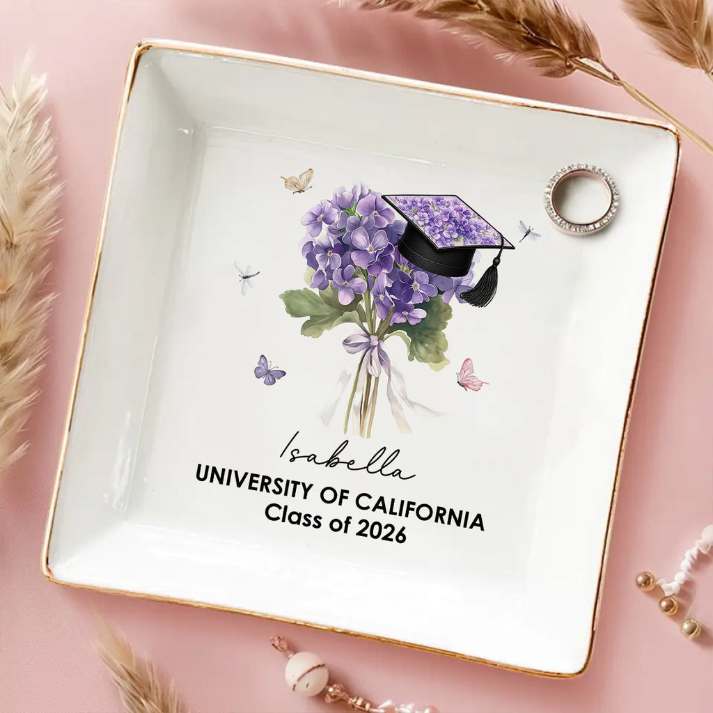 Custom Class of 2026 Trinket Dish, Graduation Gift For Her • Her Graduation Bloom - Personalized Jewelry Dish