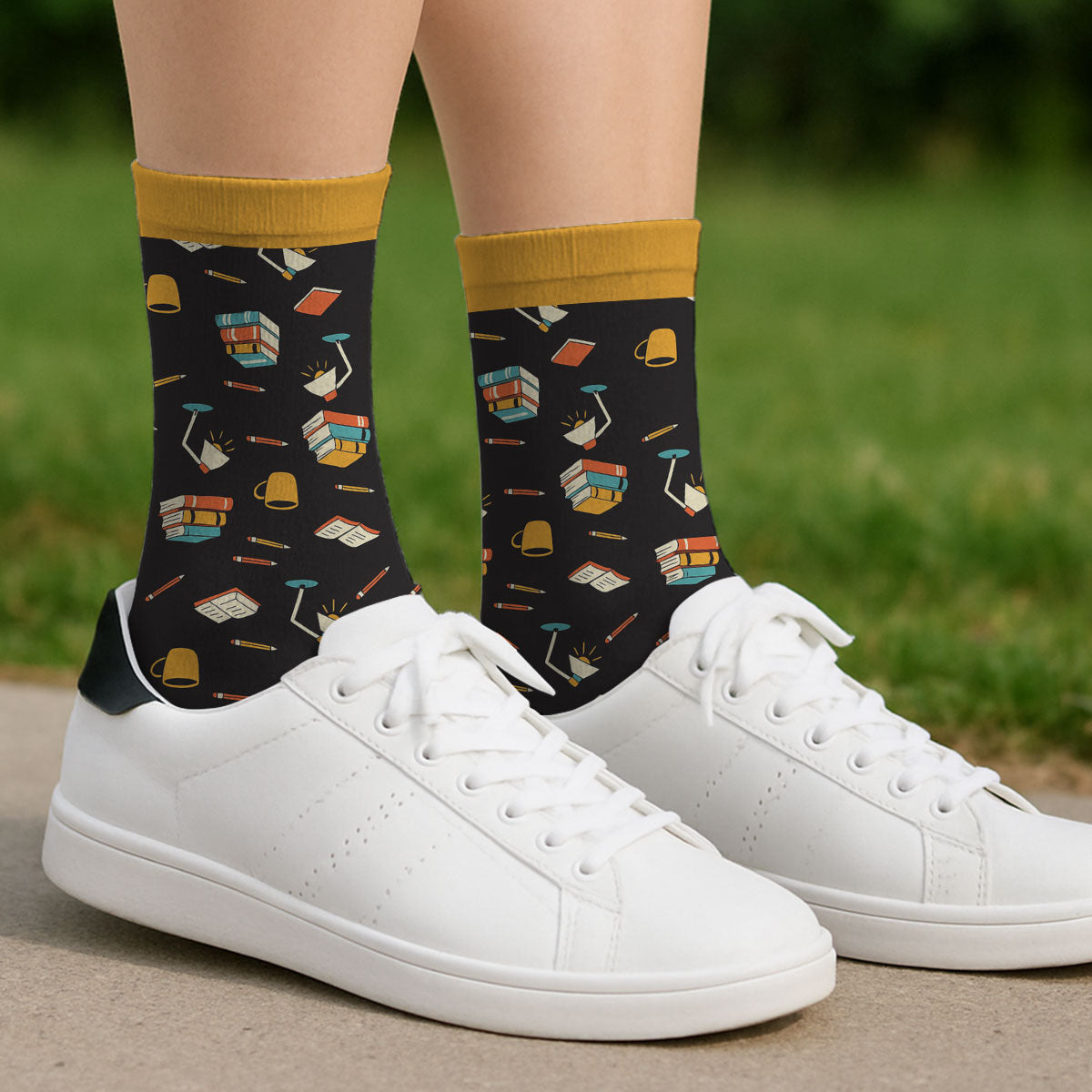 Custom Name Reading Socks, Bookworm Birthday Gift For Her • I Am Booked - Personalized Crew Socks
