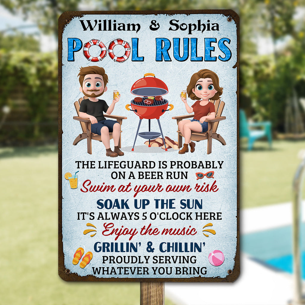 Custom Home & Wall Decor, Birthday & Christmas Gift • Pool Rules - Personalized Metal Sign