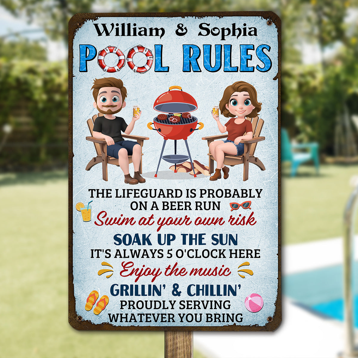 Custom Home & Wall Decor, Birthday & Christmas Gift • Pool Rules - Personalized Metal Sign