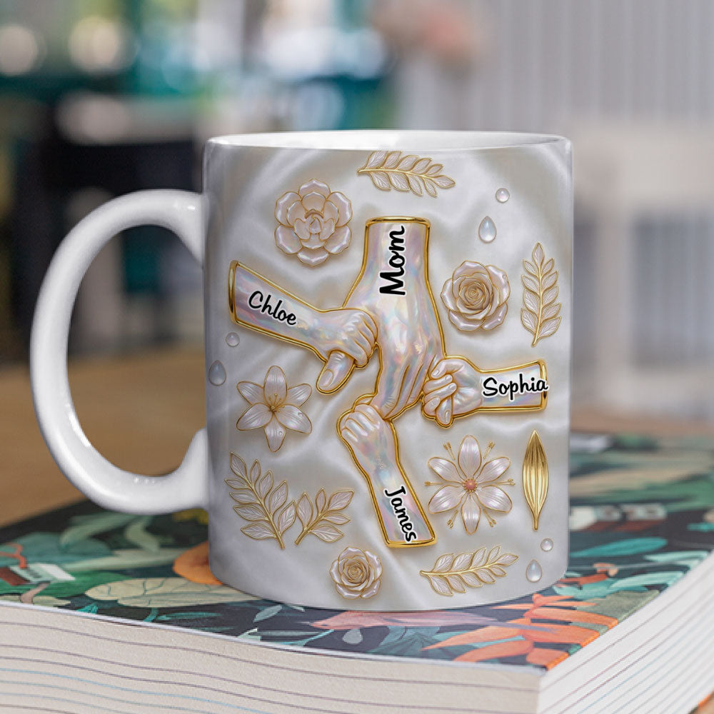 Custom Mother's Day Gift for Mom & Grandma • Holding Hands Family - Personalized 3D Inflated Effect Mug