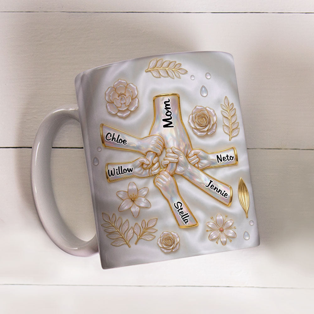 Custom Mother's Day Gift for Mom & Grandma • Holding Hands Family - Personalized 3D Inflated Effect Mug