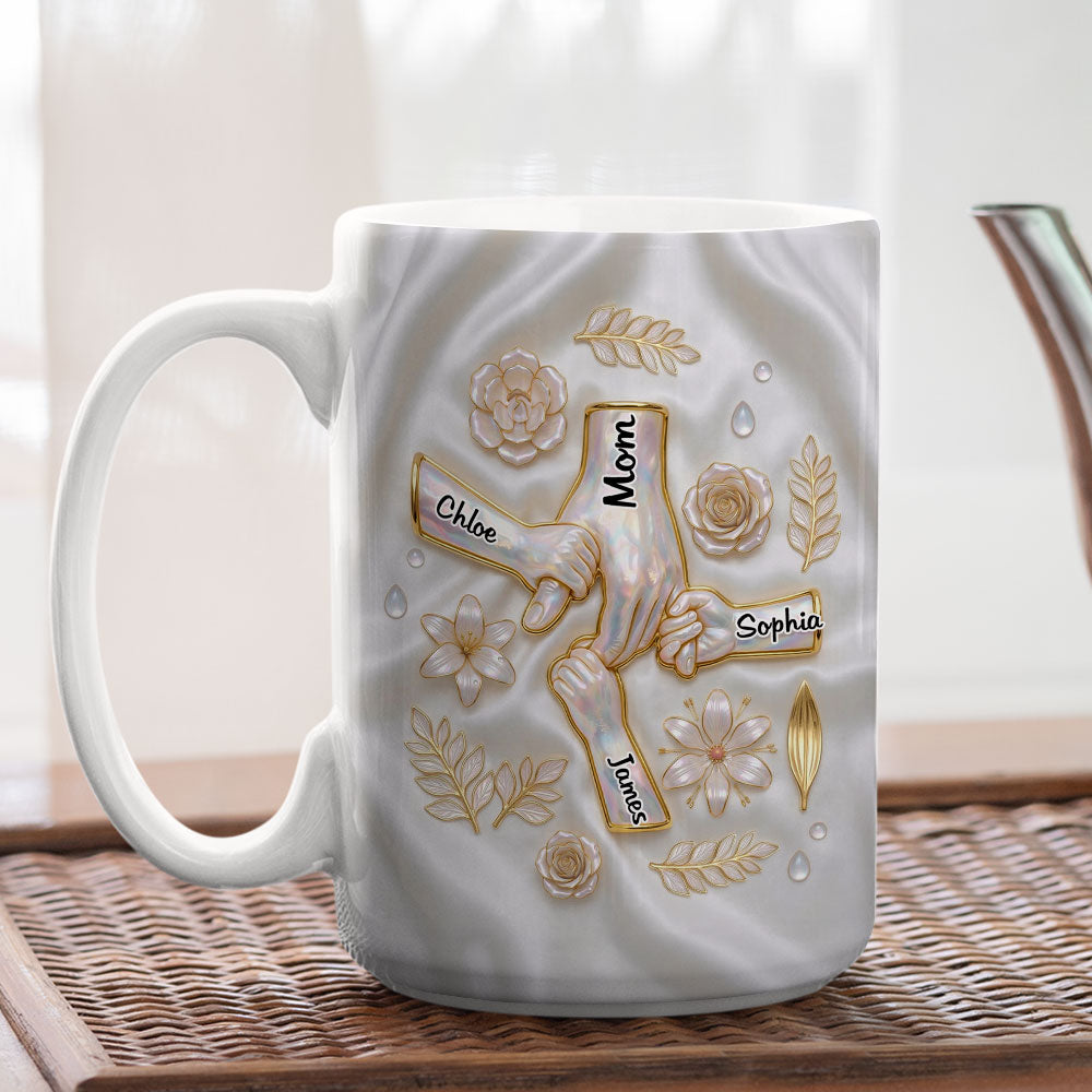 Custom Mother's Day Gift for Mom & Grandma • Holding Hands Family - Personalized 3D Inflated Effect Mug