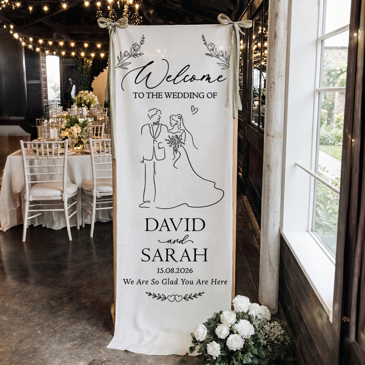 Our Forever Starts Here - Personalized Welcome Linen Sign