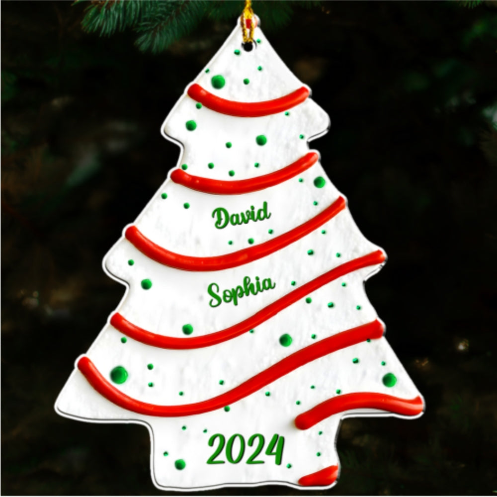 Custom Family Ornament, Christmas Gift for Family Members •  Christmas Tree Cake Name - Personalized 3D Effect Acrylic Ornament - Gifts For Family, Friends, Coworkers