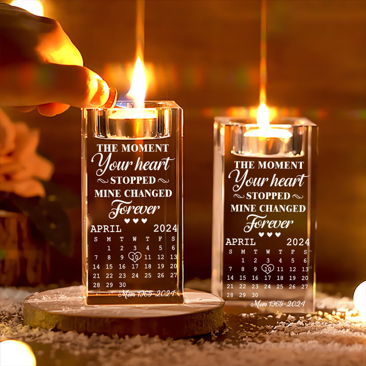 The Moment - Personalized Engraved Crystal Candle Holder
