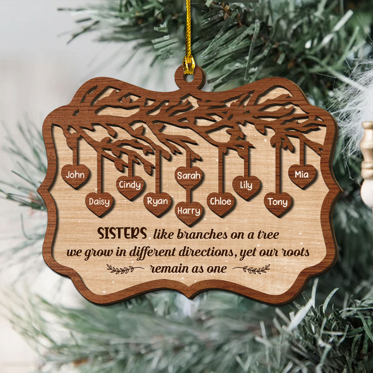Custom Sister Christmas Ornament •  Sisters Like Branches On A Tree - Personalized 2-Layered Wood Ornament