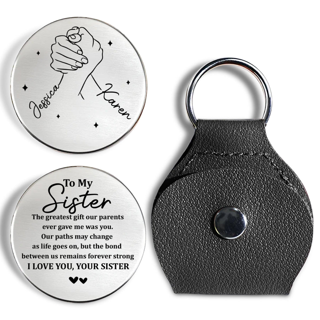 Custom Sister Siblings Coin Keychain, Christmas Birthday Gifts • Always My Sister - Personalized Pocket Hug