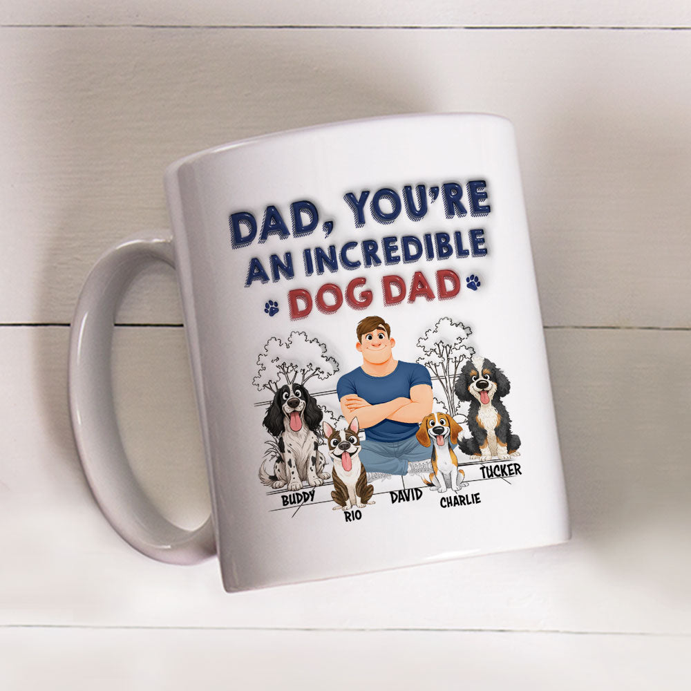 Custom Christmas & Birthday Keepsake Gift • Stylized Incredible Dog Dad - Personalized 3D Inflated Effect Coffee Mug