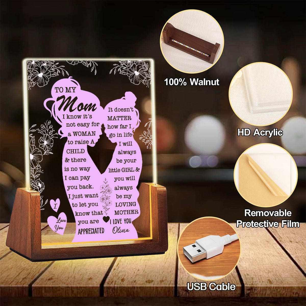 Custom Gift for Mom Grandma, Mother's Day Birthday • To My Mom - Personalized Night Light