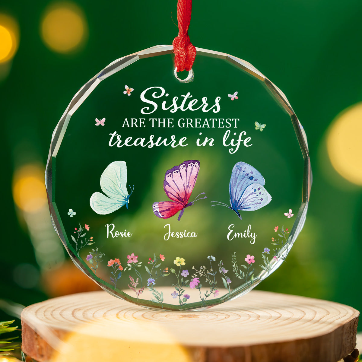 Custom Sister Christmas Ornament •  Sisters Make Life More Beautiful - Personalized Glass Ornament