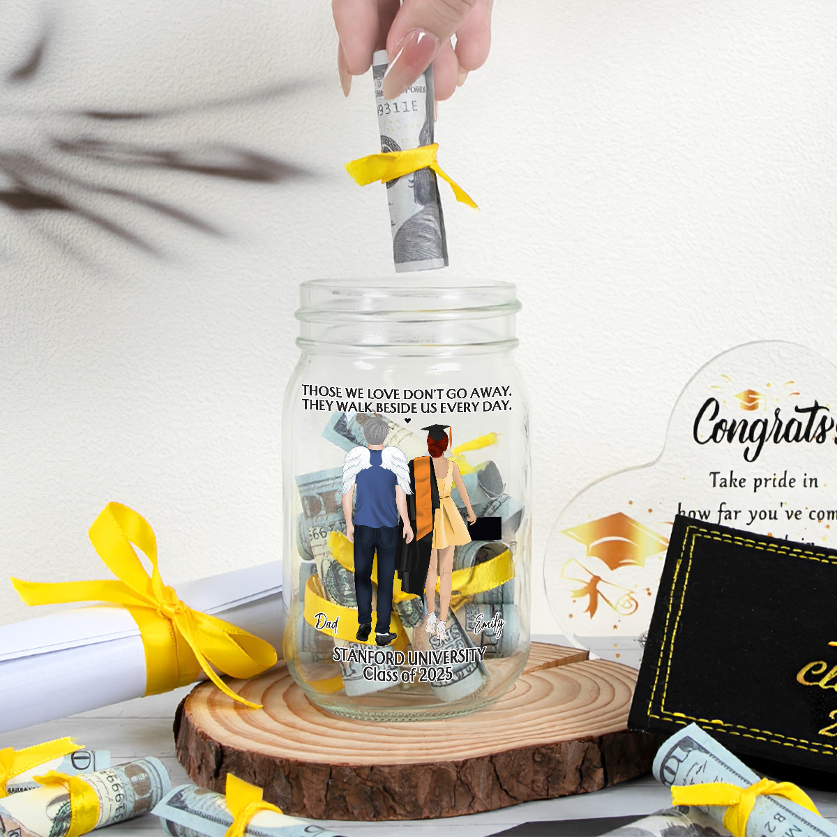 Happy Graduation In Loving Memory - Personalized Graduation Mason Jar Light
