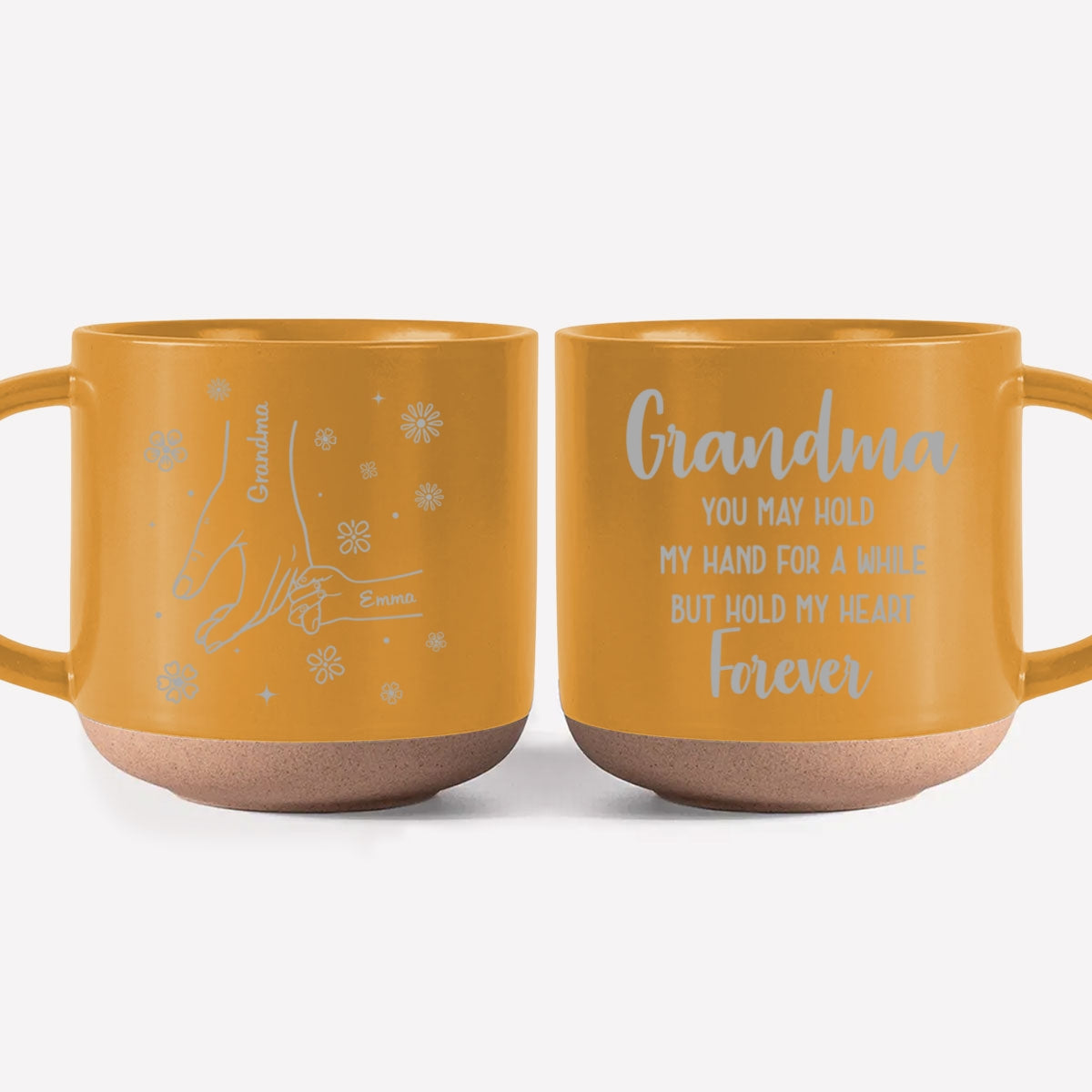 Custom Christmas & Birthday Gift For Grandma • Grandma, You Hold Our Hands And Our Hearts Forever - Personalized Engraved Pottery Mug